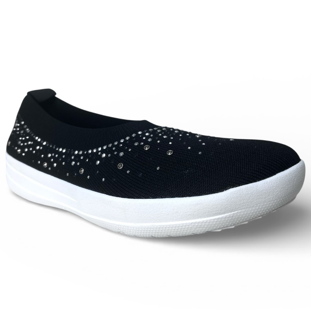 NIB FitFlop Uberknit Ombre Crystal Slip-On Ballerina Ballet Flats Black US 8.5